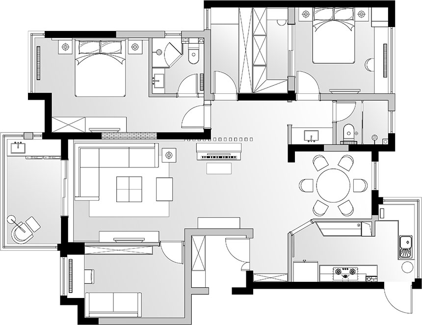 余玮_高科荣域-133㎡-轻奢风格效果图案例_造价50万_15_平面布置图_860